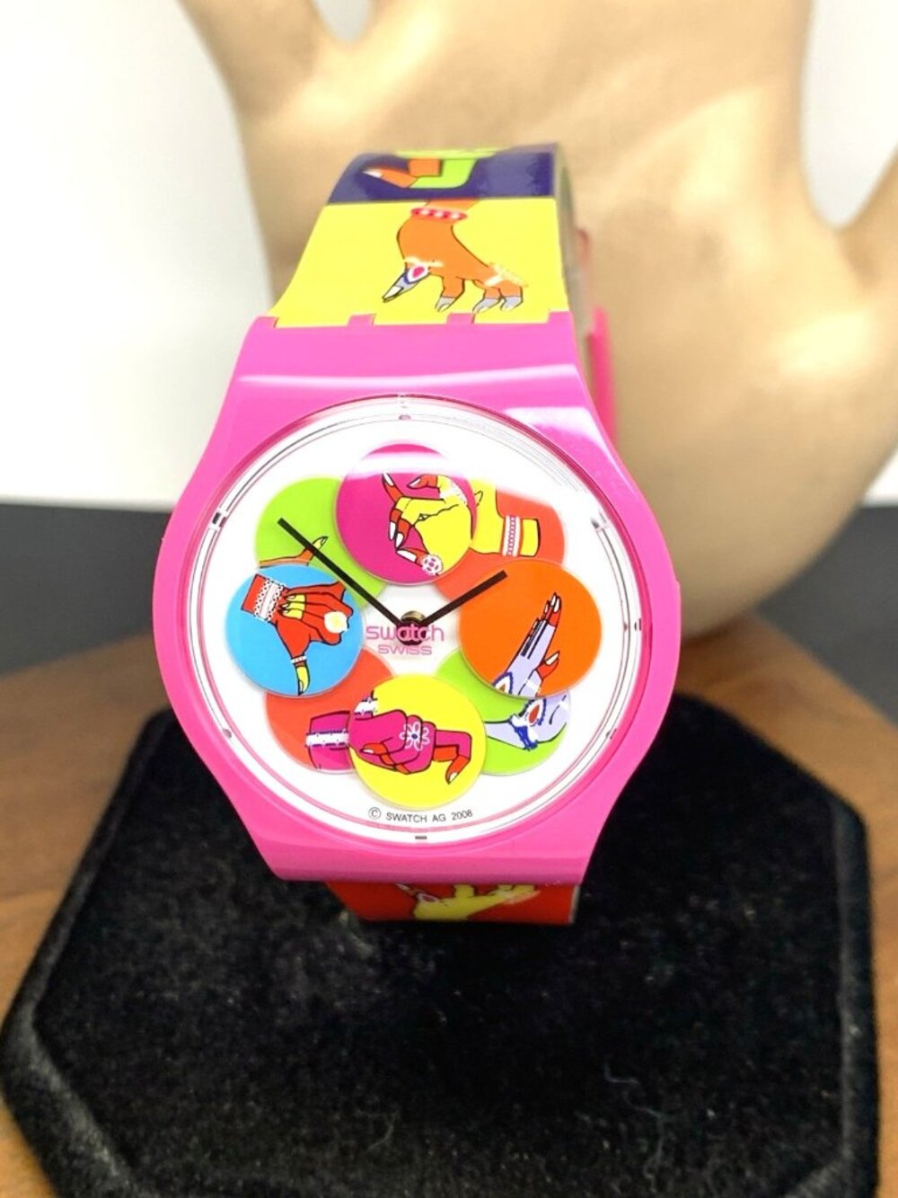 Swatch Unisex Watch SUPP101 Dancing Hands Swiss Quartz Colorful Rubber Band 38mm